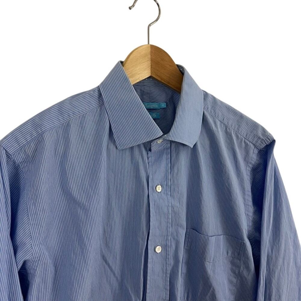 J.McLaughlin Slim Fit Button Front Shirt Blue Stripe Men Size Medium